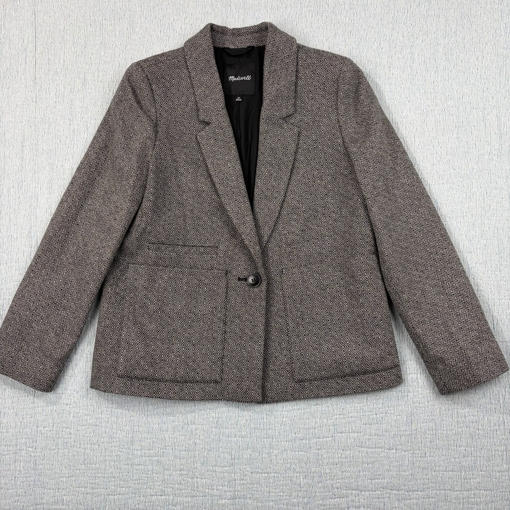 Madewell Crop Dorset‎ Geometric Herringbone Wool Blend Blazer, XS